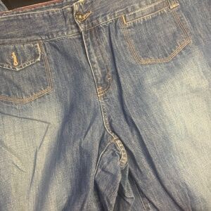 Tommy Hilfiger Wide Leg Cropped Jeans Womens SZ 18 Blue Light Wash Denim Button